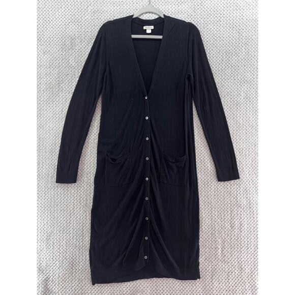 Garnet Hill Sweater Womens M Black Silk Long Cardigan Button Front Thin Stretchy - Picture 3 of 12